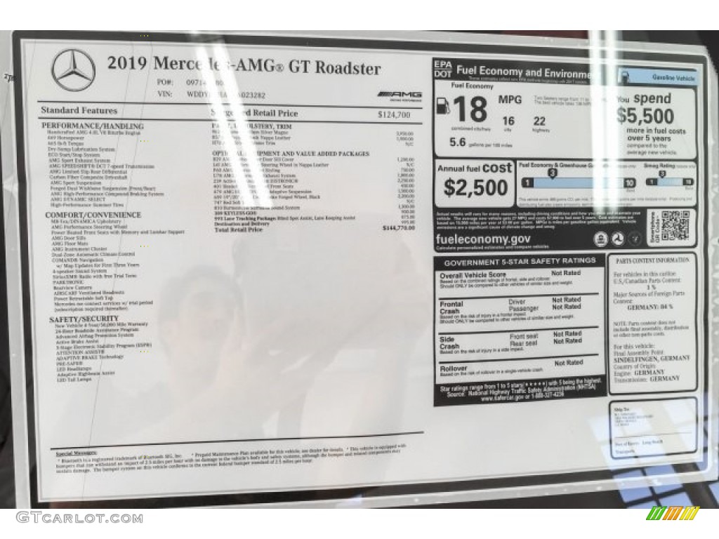 2019 Mercedes-Benz AMG GT Roadster Window Sticker Photo #130711367