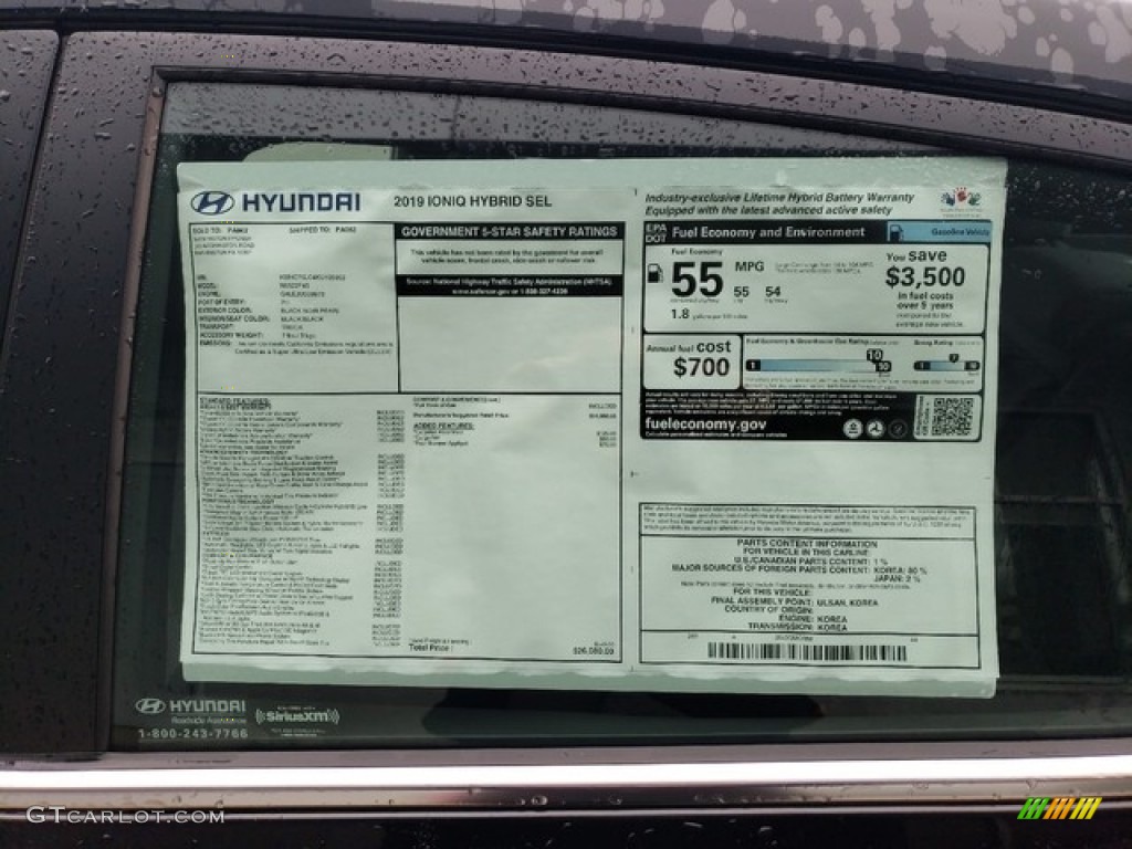 2019 Hyundai Ioniq Hybrid SEL Window Sticker Photo #130716329