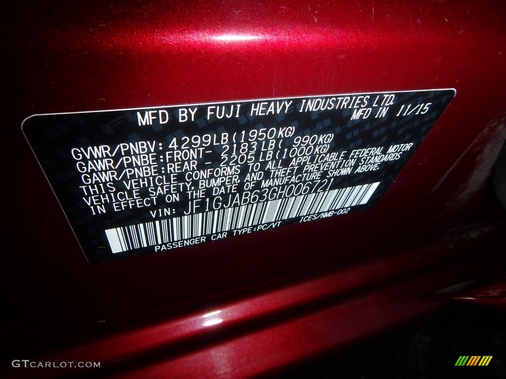 2016 Impreza 2.0i Premium 4-door - Venetian Red Pearl / Black photo #23