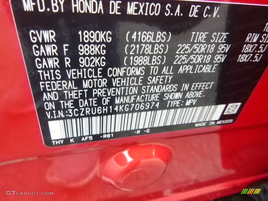 2019 HR-V Color Code R81 for Milano Red Photo #130726799