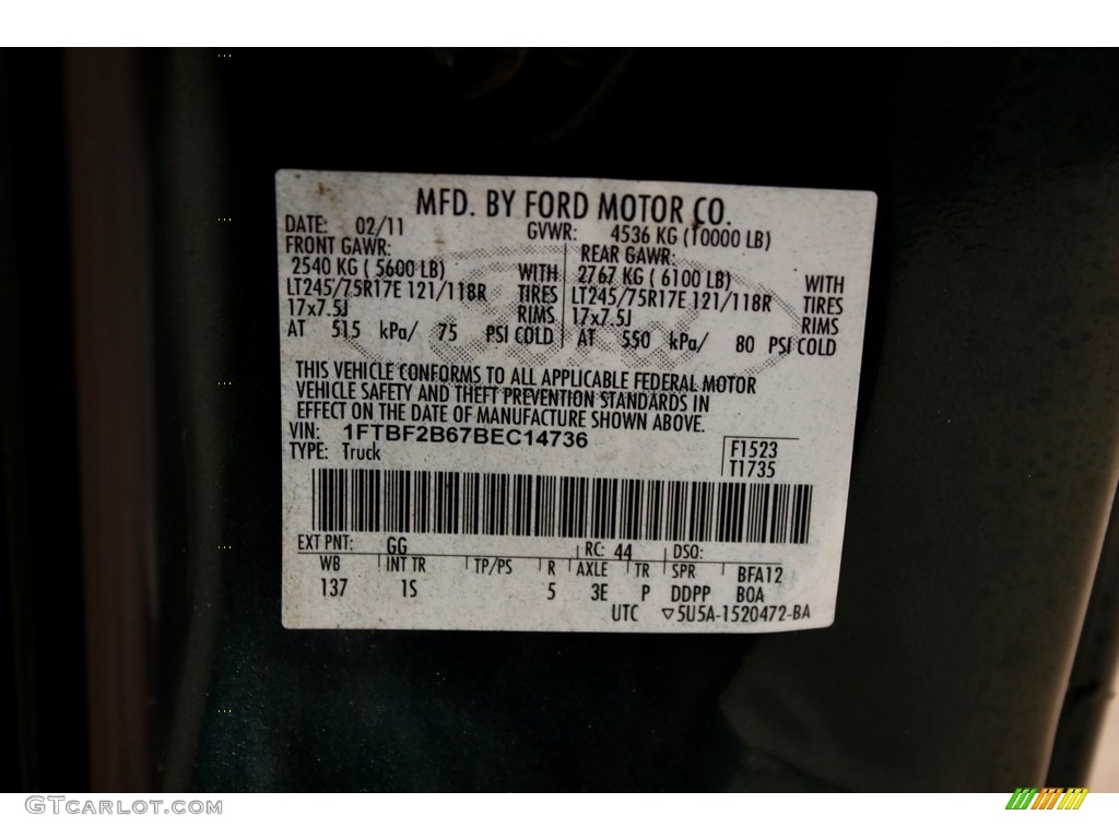 2011 F250 Super Duty XL Regular Cab 4x4 - Forest Green Metallic / Steel Gray photo #14