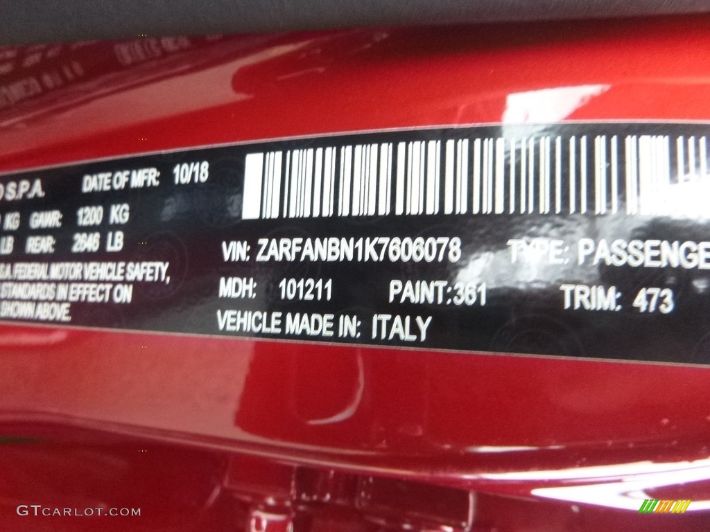 2019 Alfa Romeo Giulia Ti Sport AWD Parts Photos