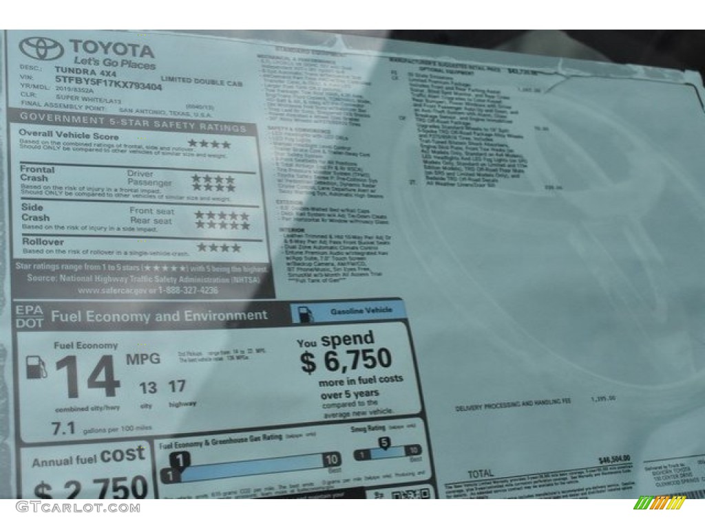 2019 Toyota Tundra Limited Double Cab 4x4 Window Sticker Photo #130732127