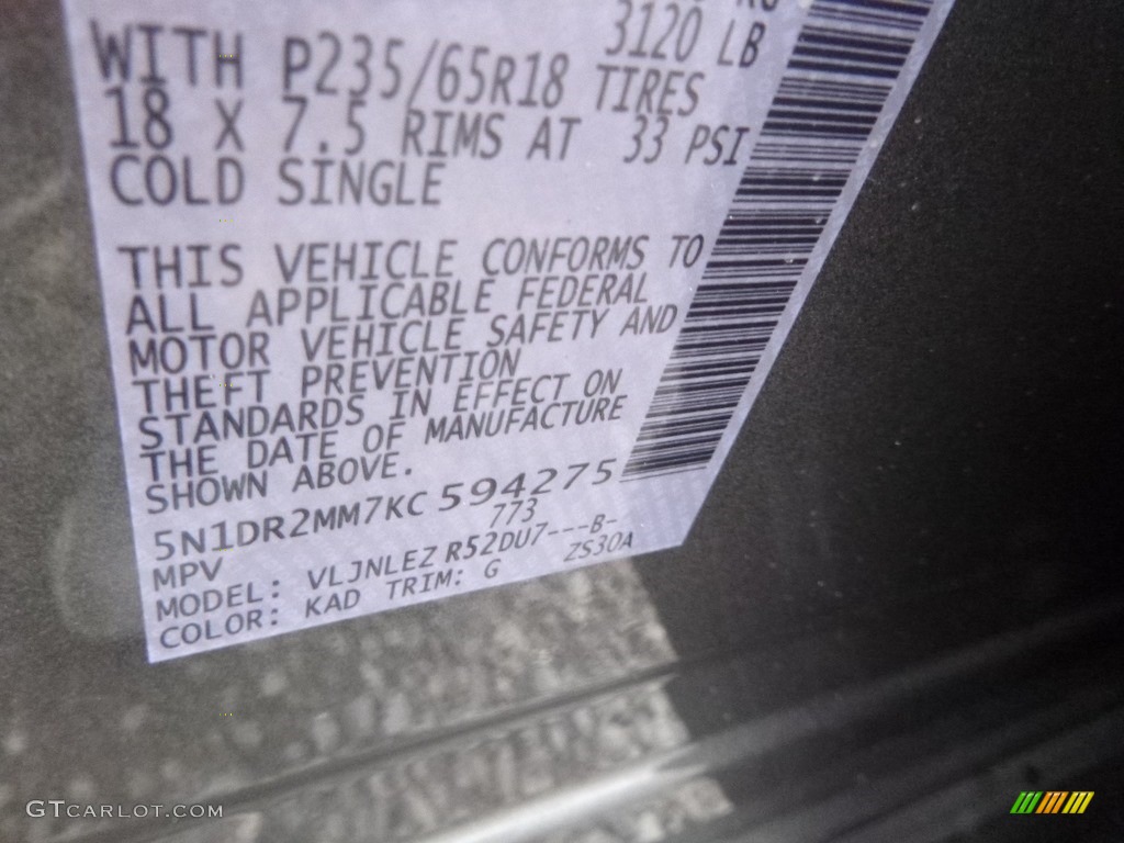2019 Pathfinder Color Code KAD for Gun Metallic Photo #130746873