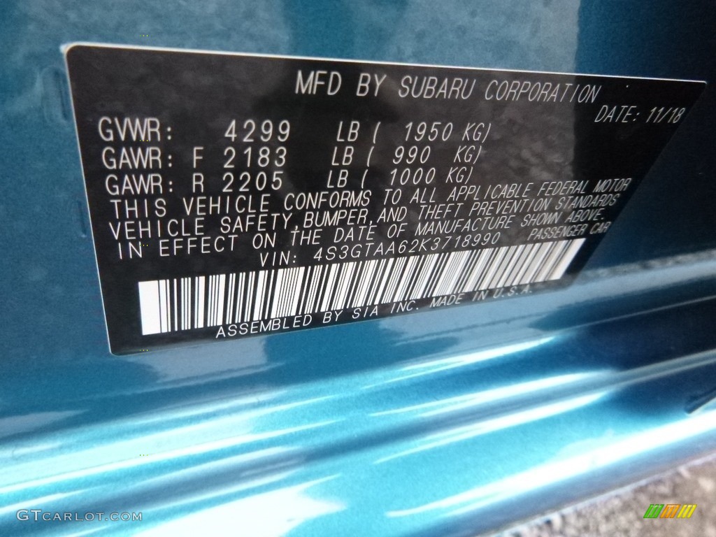 2019 Impreza 2.0i 5-Door - Island Blue Pearl / Black photo #15