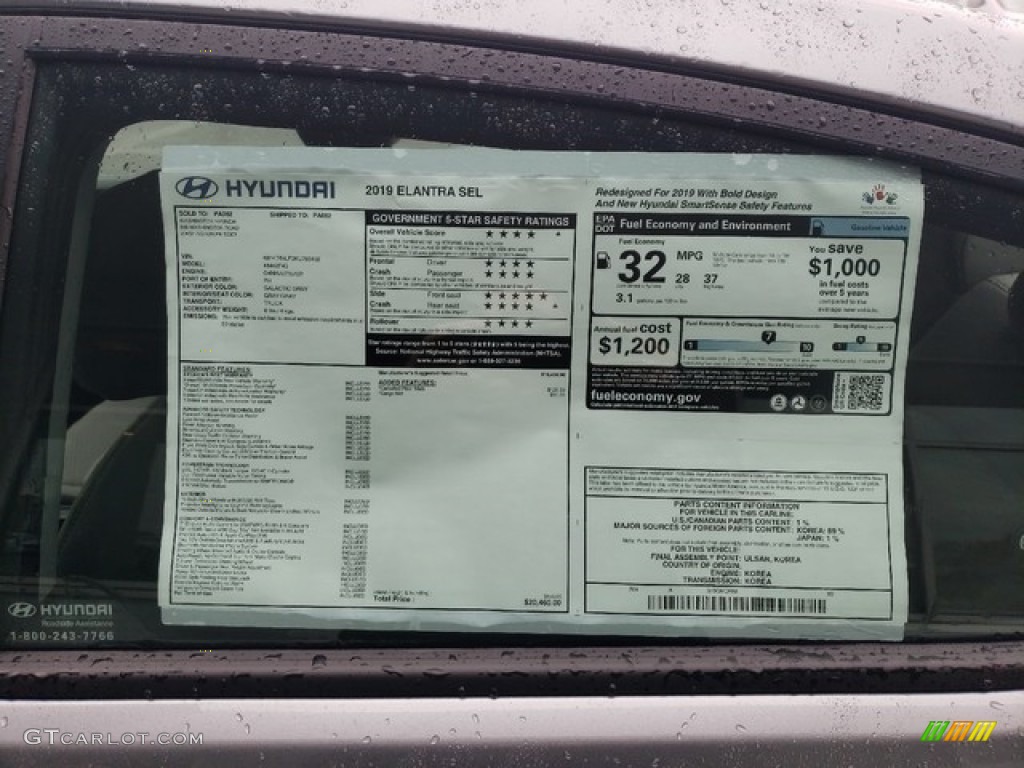 2019 Elantra SEL - Machine Gray / Gray photo #10
