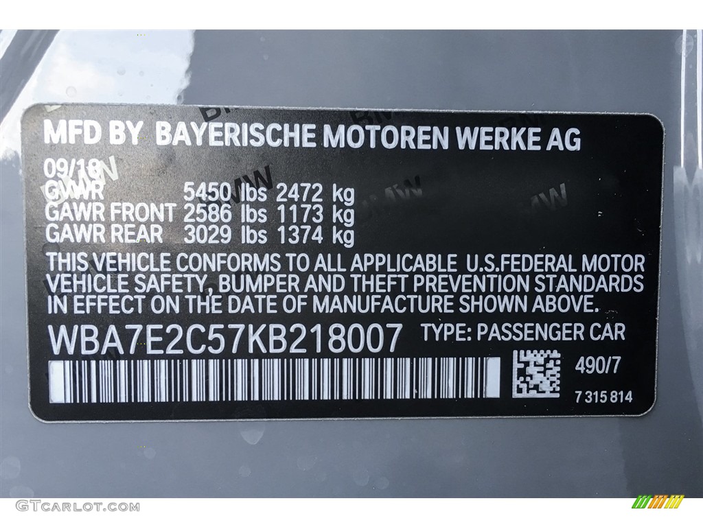 2019 BMW 7 Series 740i Sedan Color Code Photos