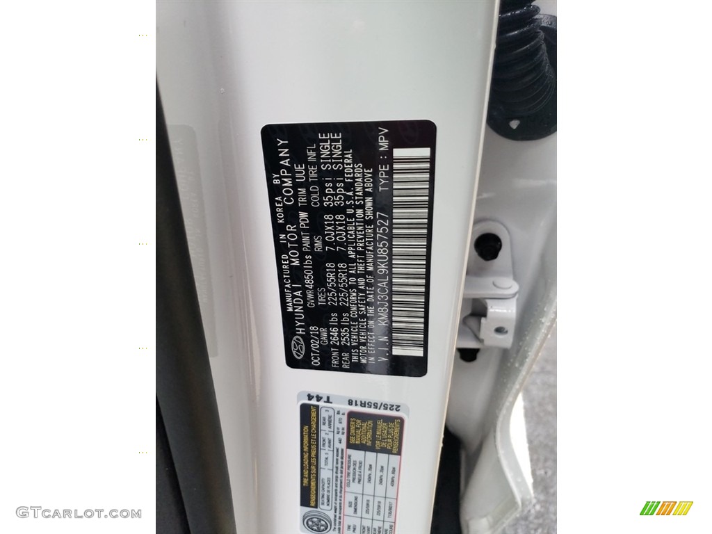 2019 Tucson Color Code PDW for Winter White Photo #130754679