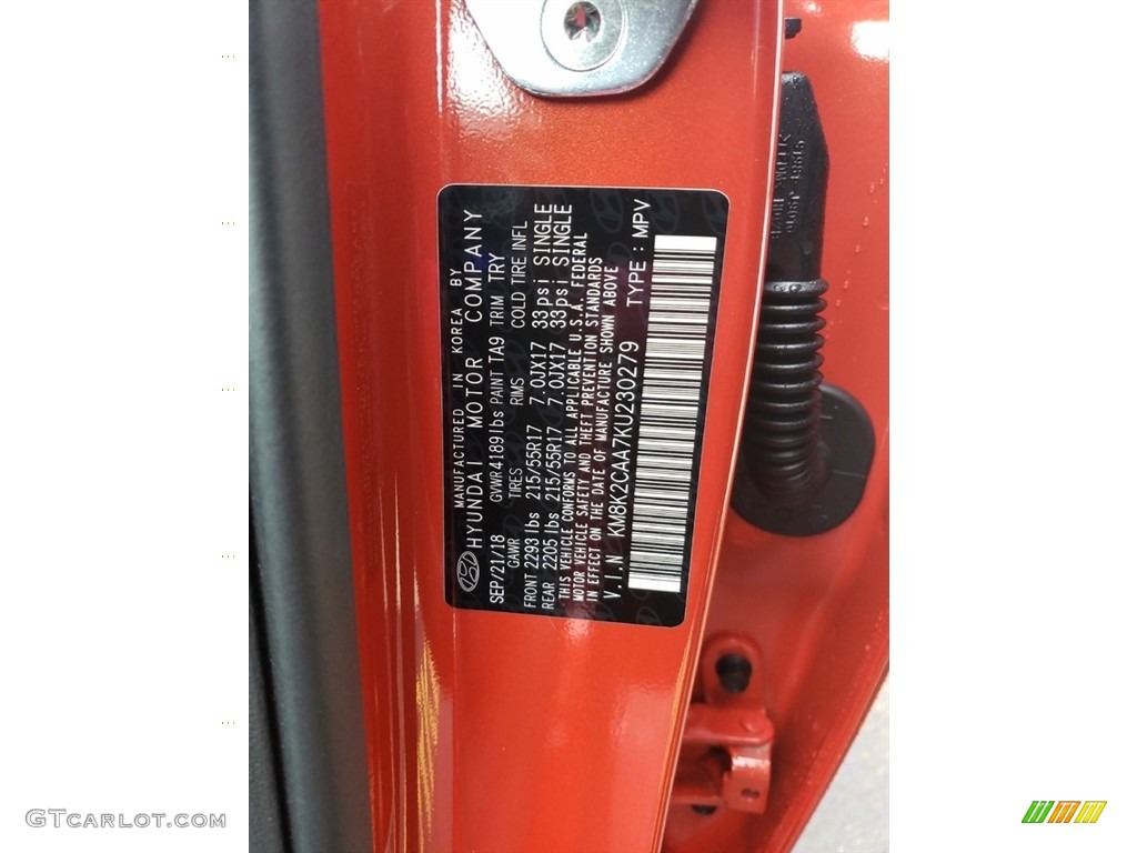 2019 Kona Color Code TA9 for Sunset Orange Photo #130761819