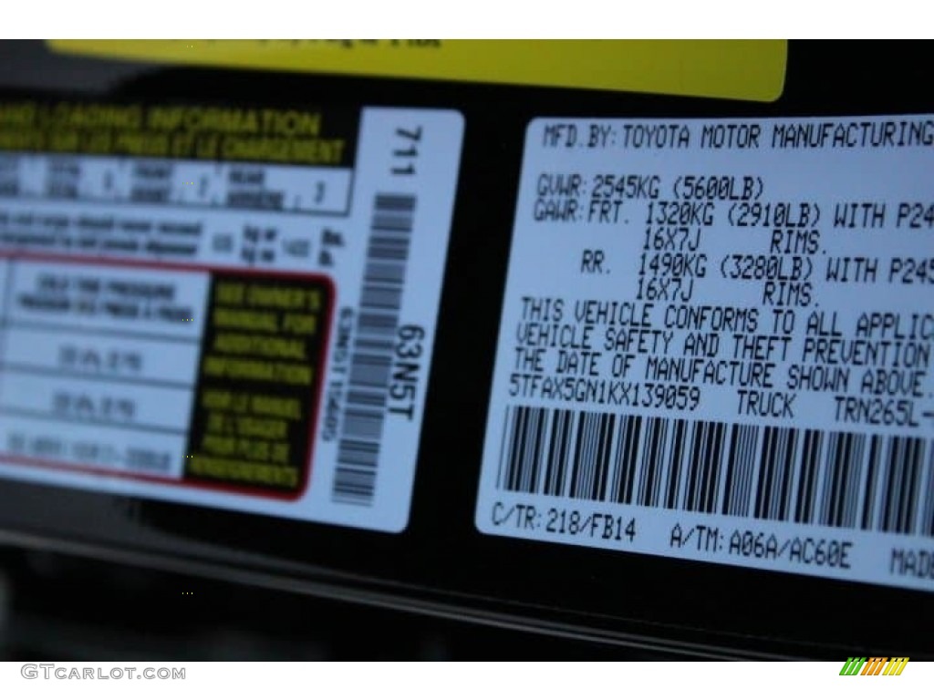 2019 Tacoma Color Code 218 for Midnight Black Metallic Photo #130762158