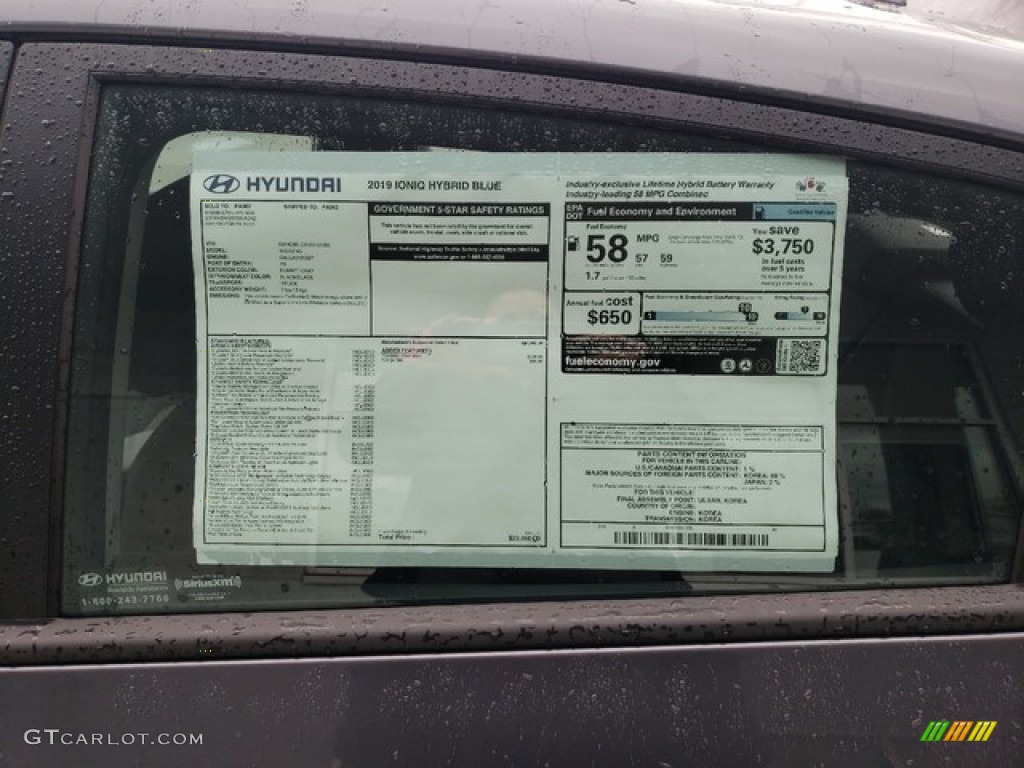 2019 Hyundai Ioniq Hybrid Blue Window Sticker Photo #130763187