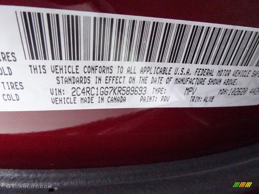 2019 Pacifica Color Code PRV for Velvet Red Pearl Photo #130770099