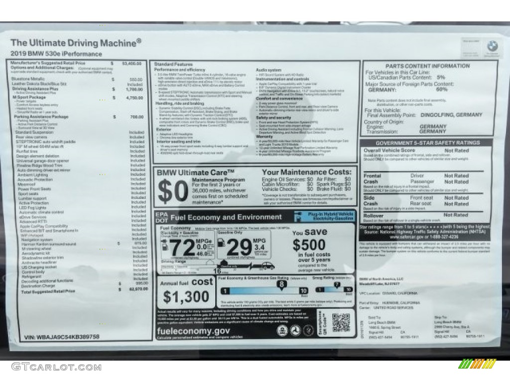 2019 5 Series 530e iPerformance Sedan - Bluestone Metallic / Black photo #10