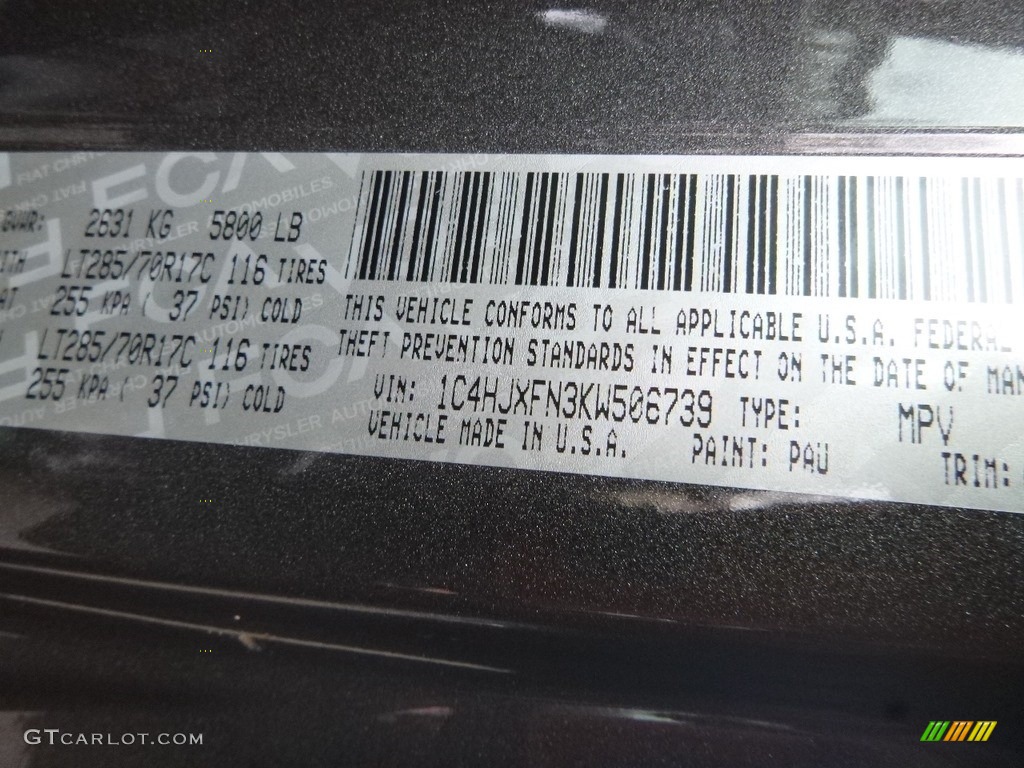 2019 Wrangler Unlimited Color Code PAU for Granite Crystal Metallic Photo #130791075
