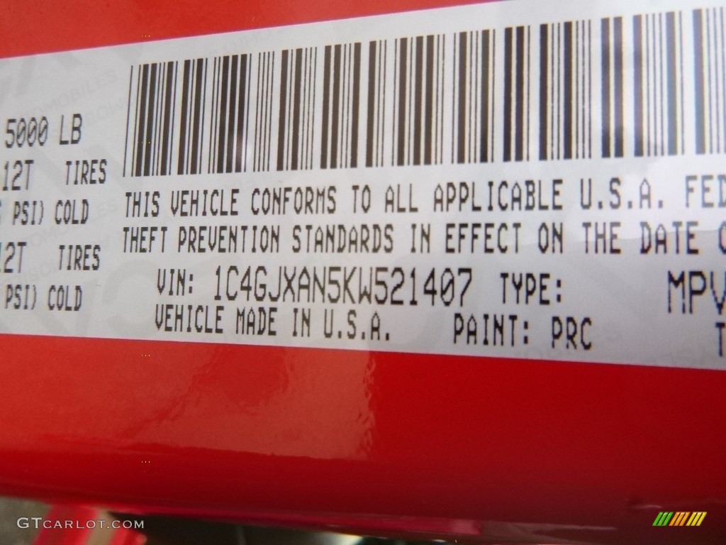 2019 Wrangler Color Code PRC for Firecracker Red Photo #130792677