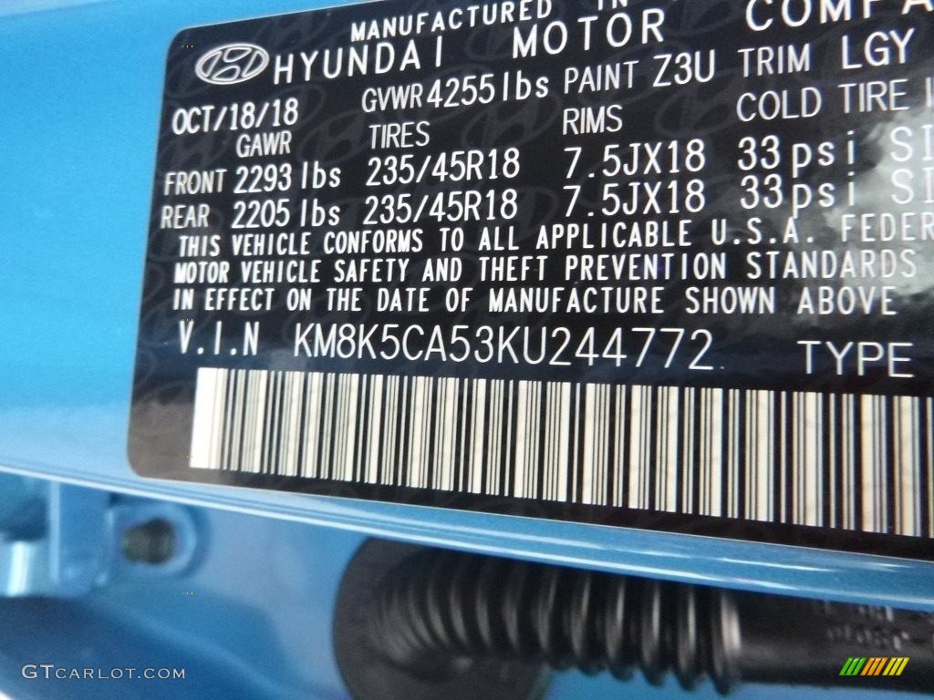 2019 Kona Color Code Z3U for Surf Blue Photo #130795962