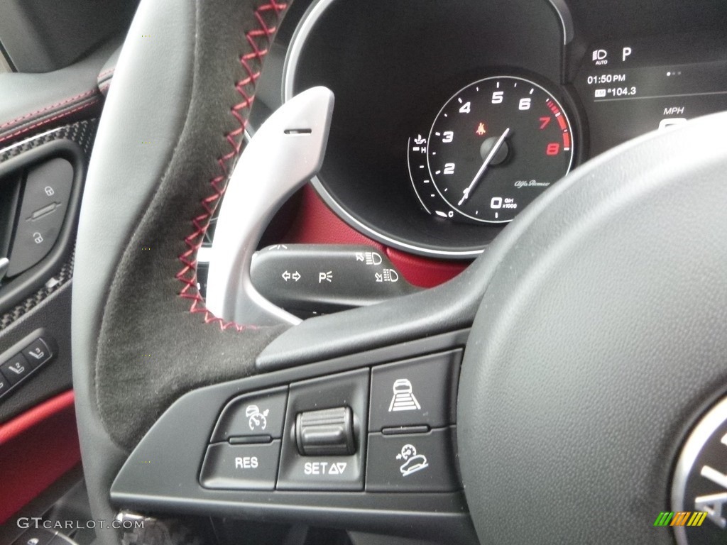 2019 Alfa Romeo Stelvio Quadrifoglio AWD Black Steering Wheel Photo #130798215