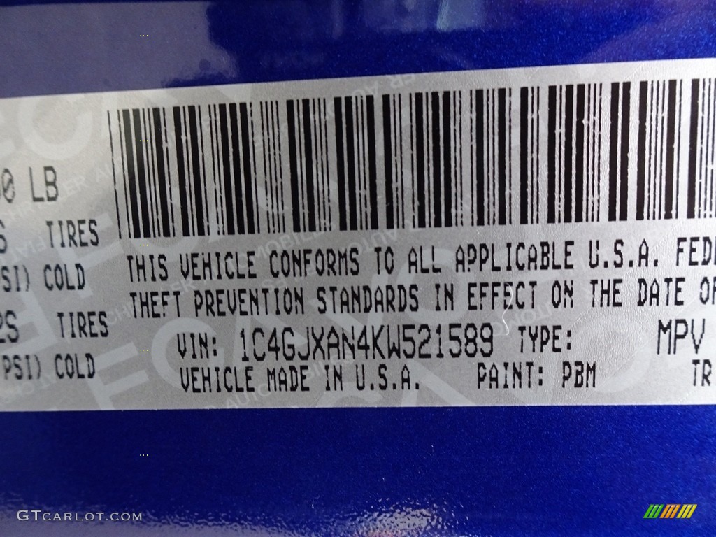 2019 Wrangler Color Code PBM for Ocean Blue Metallic Photo #130809450