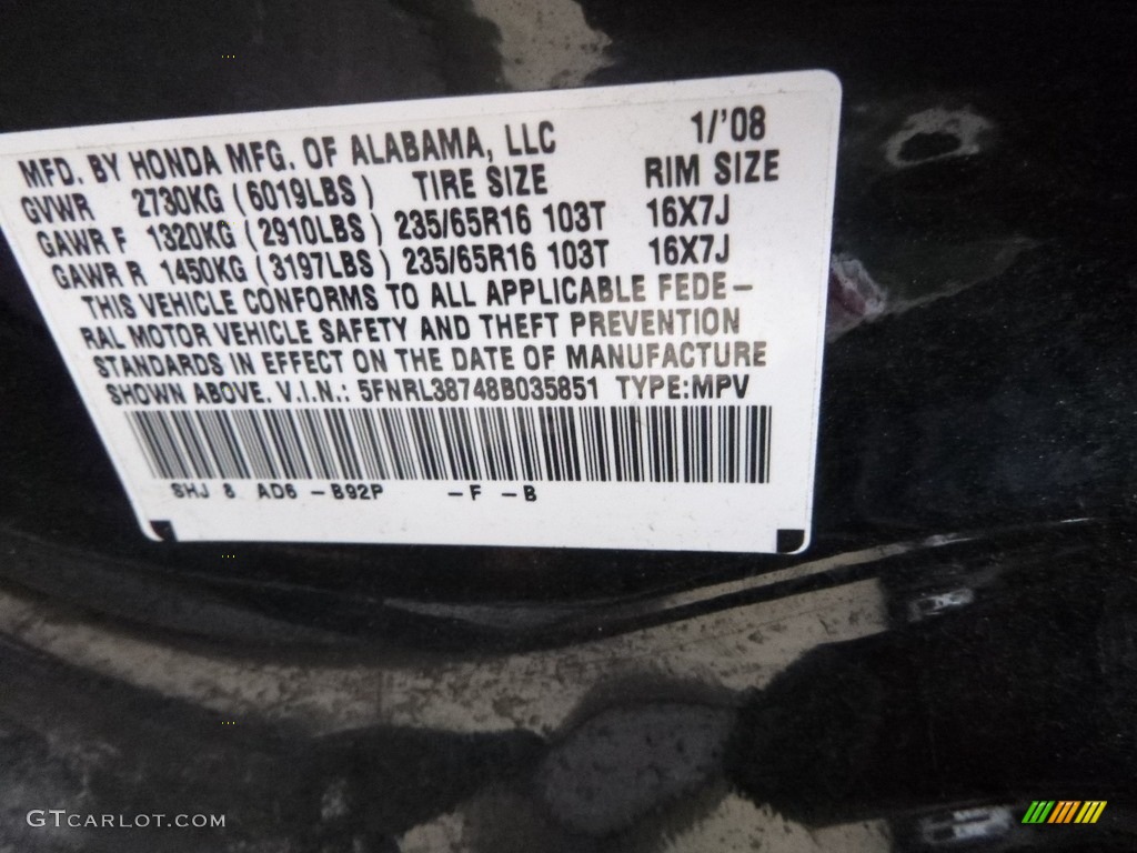 2008 Odyssey EX-L - Nighthawk Black Pearl / Gray photo #17