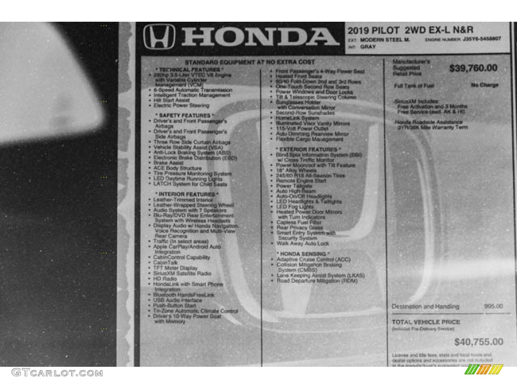 2019 Honda Pilot EX-L Window Sticker Photo #130811598