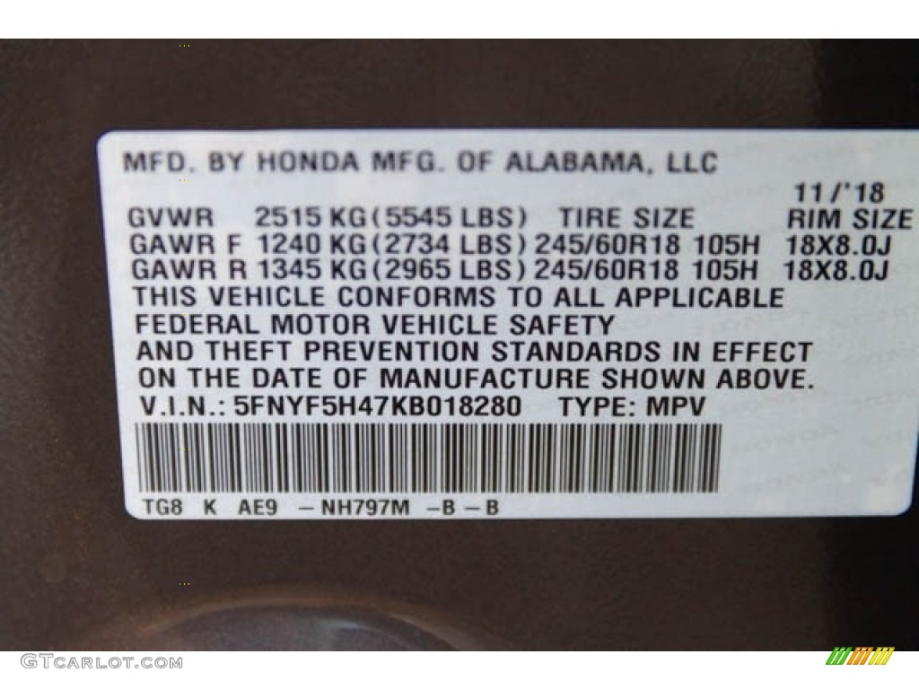 2019 Pilot Color Code NH797M for Modern Steel Metallic Photo #130811622