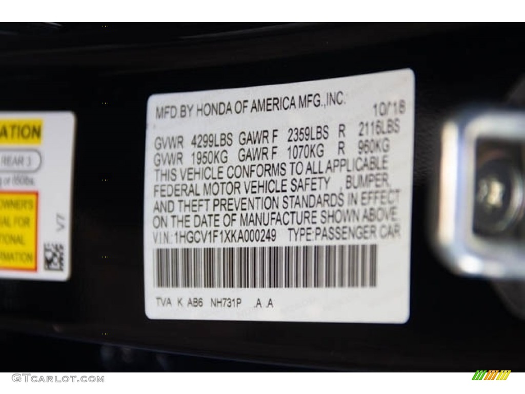 2019 Accord Color Code NH731P for Crystal Black Pearl Photo #130831947