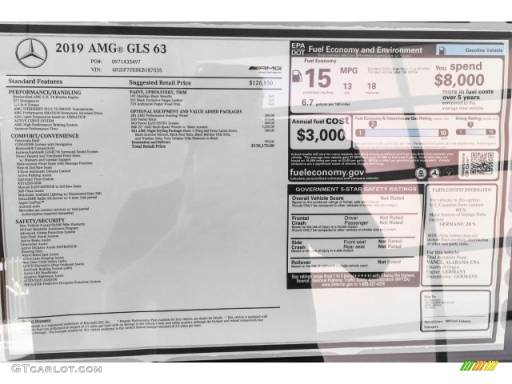2019 Mercedes-Benz GLS 63 AMG 4Matic Window Sticker Photo #130831956