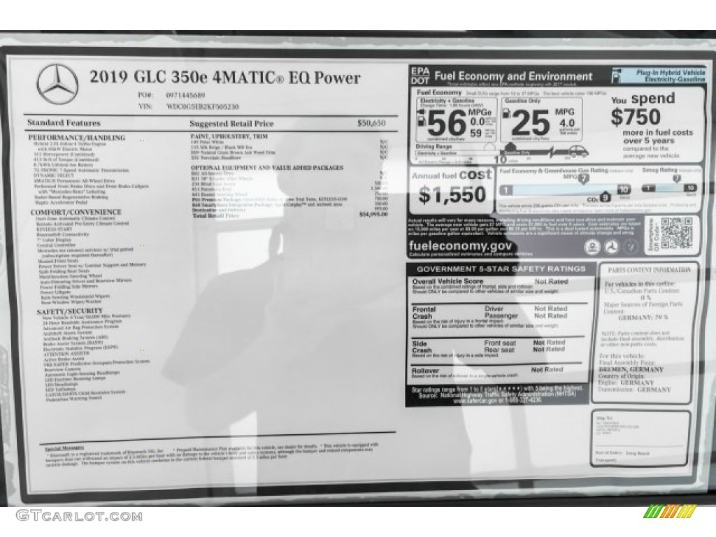 2019 Mercedes-Benz GLC 350e 4Matic Window Sticker Photo #130870092