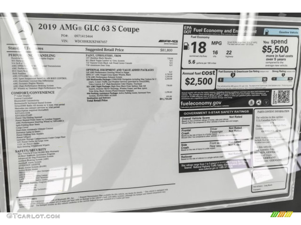 2019 Mercedes-Benz GLC AMG 63 S 4Matic Coupe Window Sticker Photo #130870569