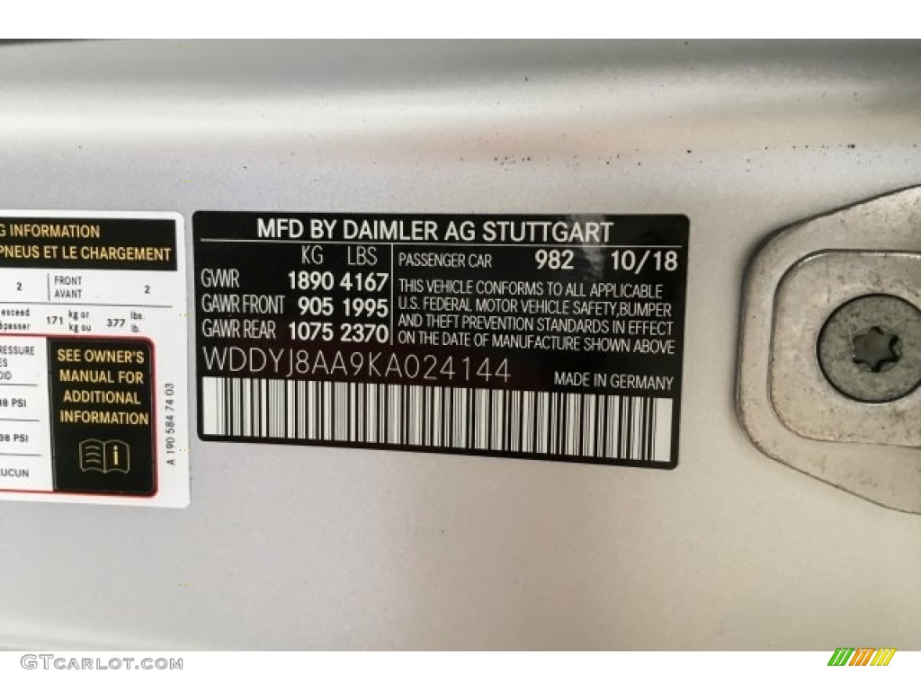 2019 AMG GT Color Code 982 for designo Iridium Silver Magno (Matte) Photo #130871892
