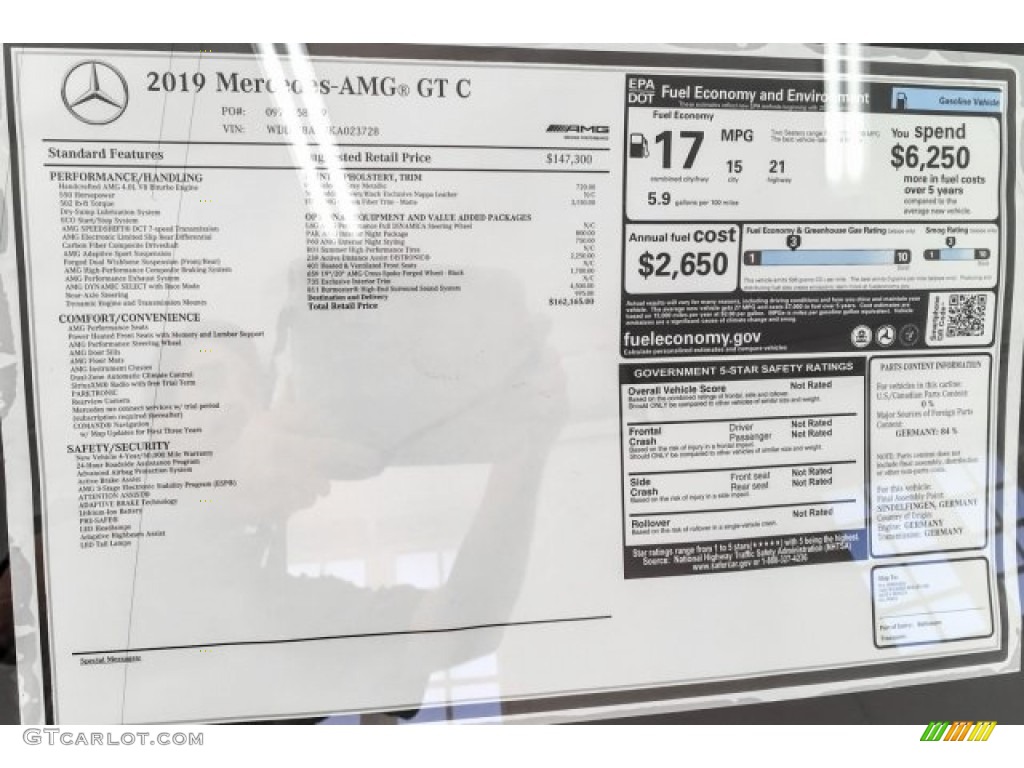 2019 Mercedes-Benz AMG GT C Coupe Window Sticker Photo #130873041
