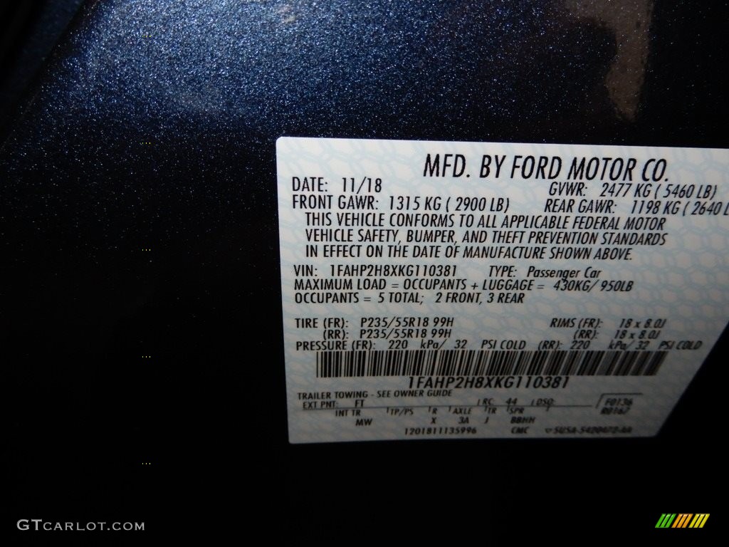 2019 Taurus SEL AWD - Blue Metallic / Charcoal Black photo #11