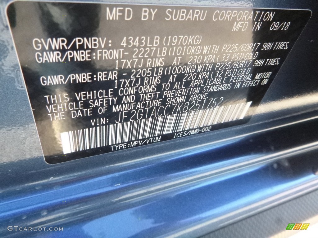 2019 Crosstrek 2.0i Premium - Quartz Blue Pearl / Gray photo #13
