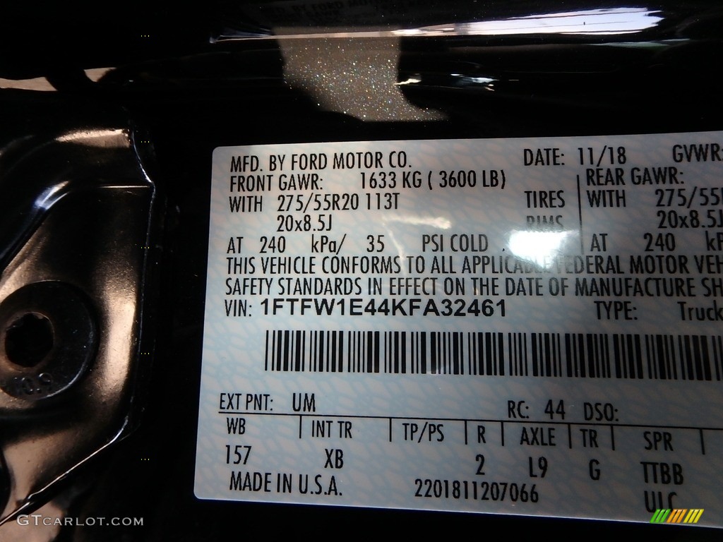 2019 F150 Color Code UM for Agate Black Photo #130885557
