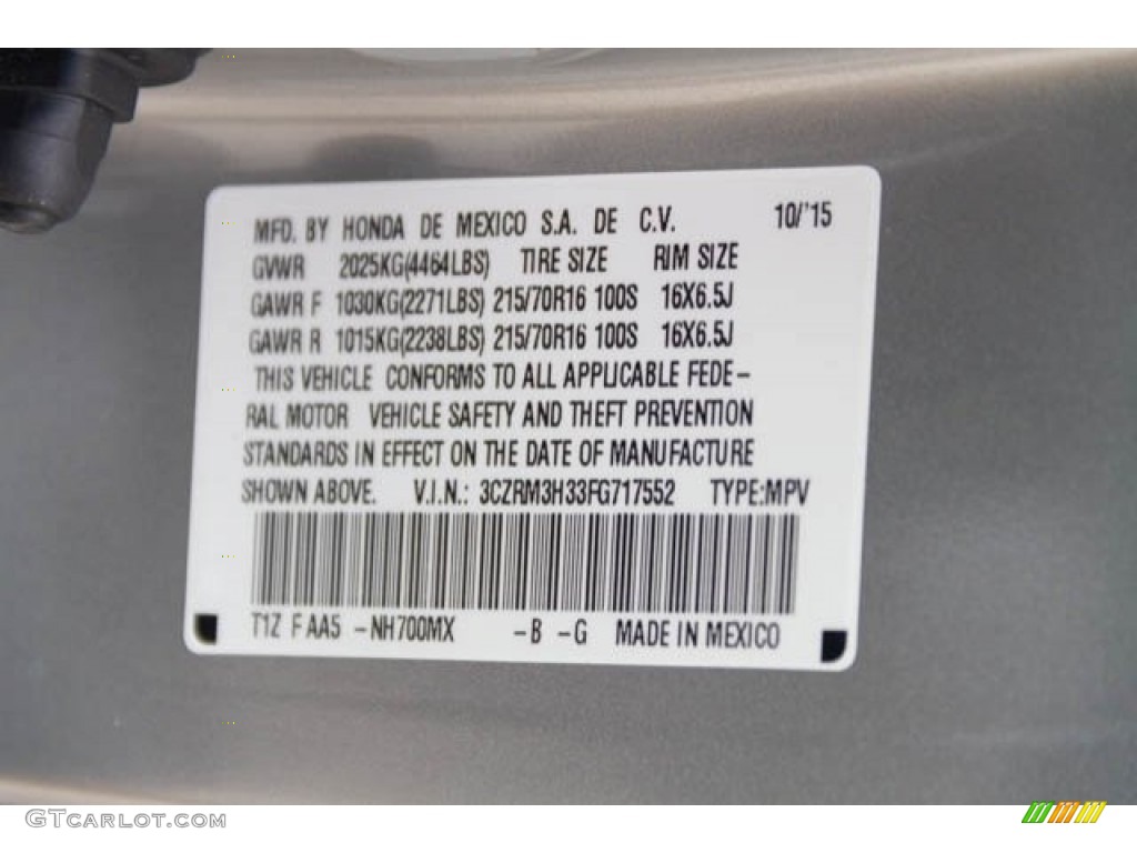 2015 CR-V LX - Alabaster Silver Metallic / Black photo #34