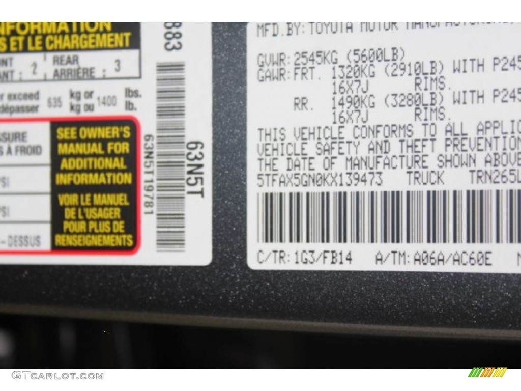 2019 Tacoma Color Code 1G3 for Magnetic Gray Metallic Photo #130889872