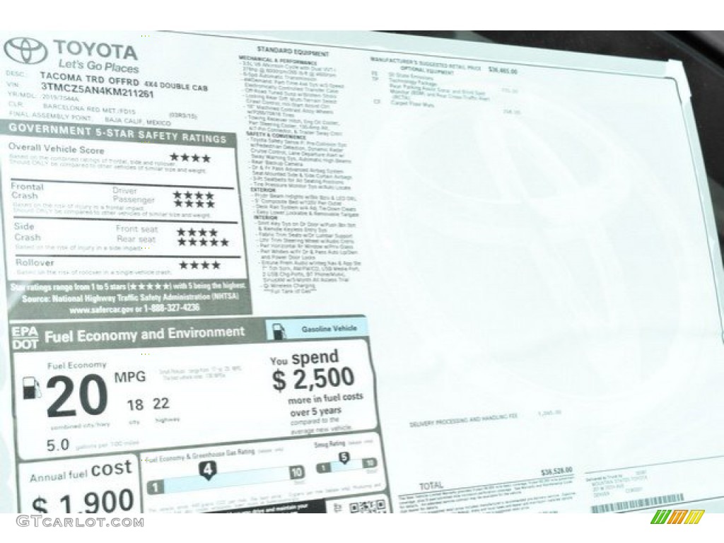 2019 Tacoma TRD Off-Road Double Cab 4x4 - Barcelona Red Metallic / TRD Graphite photo #36
