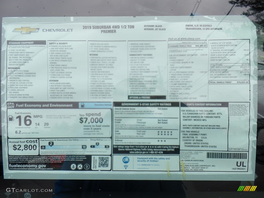 2019 Chevrolet Suburban Premier 4WD Window Sticker Photo #130895305