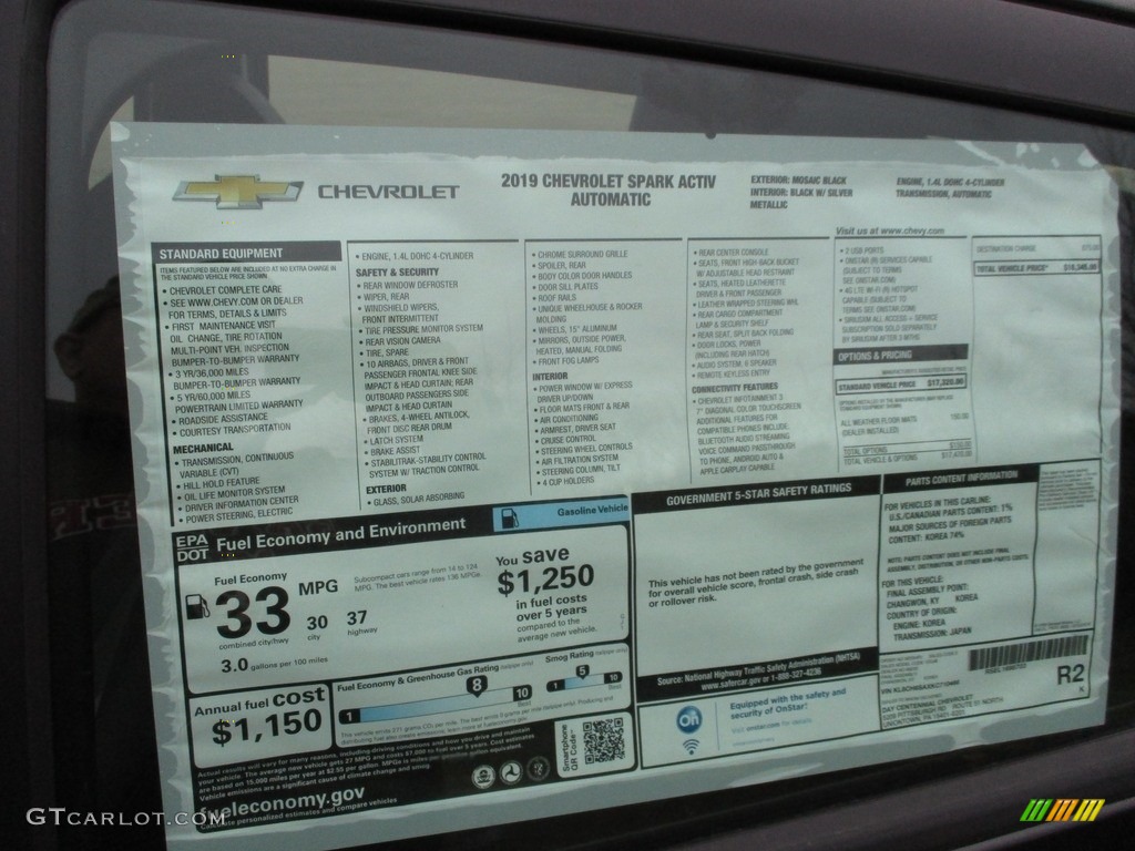 2019 Chevrolet Spark ACTIV Window Sticker Photo #130906495
