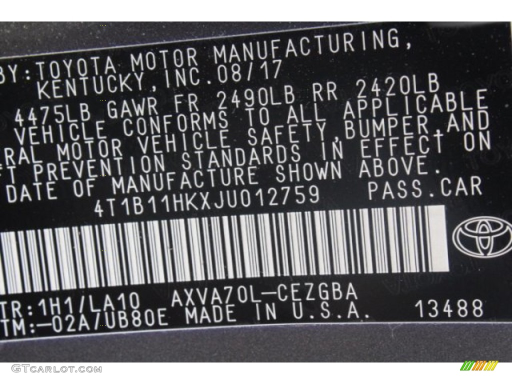 2018 Camry XLE - Predawn Gray Mica / Black photo #29