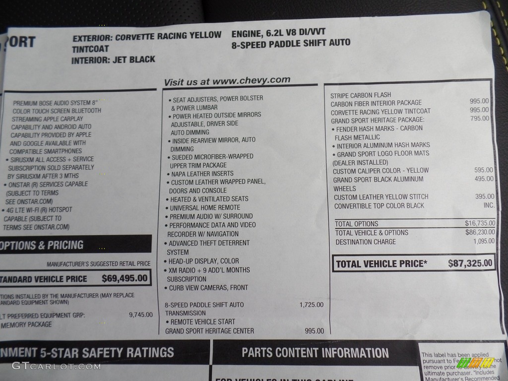 2019 Chevrolet Corvette Grand Sport Convertible Window Sticker Photo #130914607