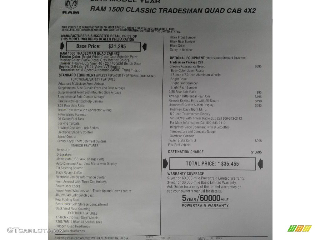2019 1500 Classic Tradesman Quad Cab - Bright White / Black/Diesel Gray photo #27