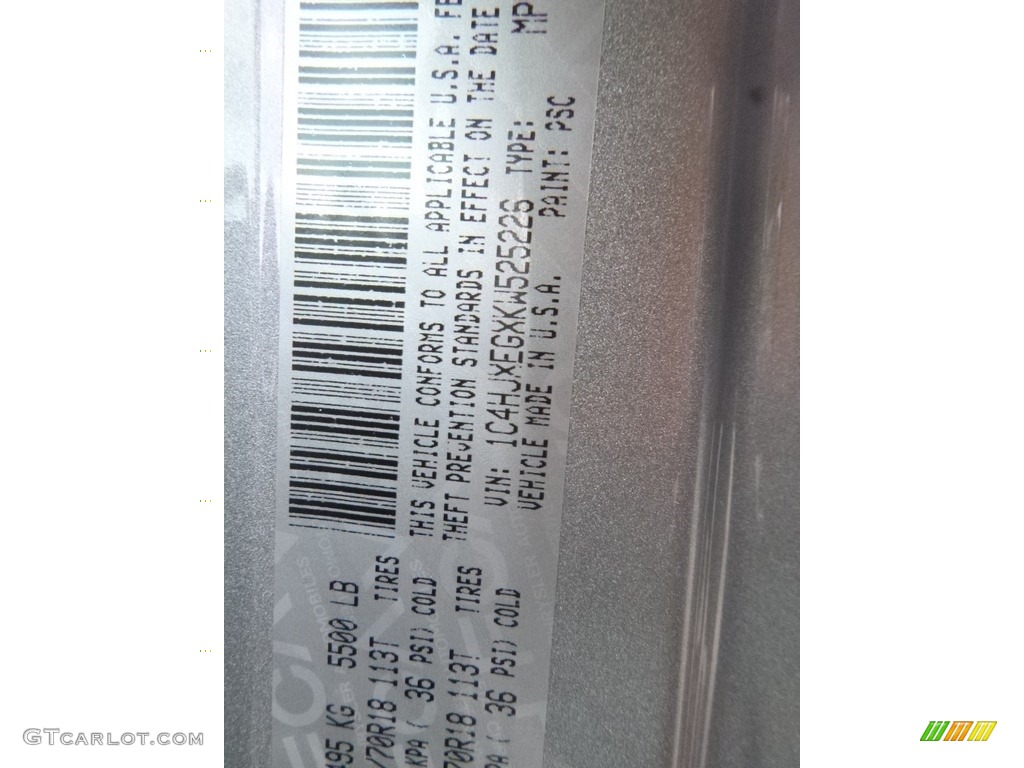 2019 Wrangler Unlimited Color Code PSC for Billet Silver Metallic Photo #130920109