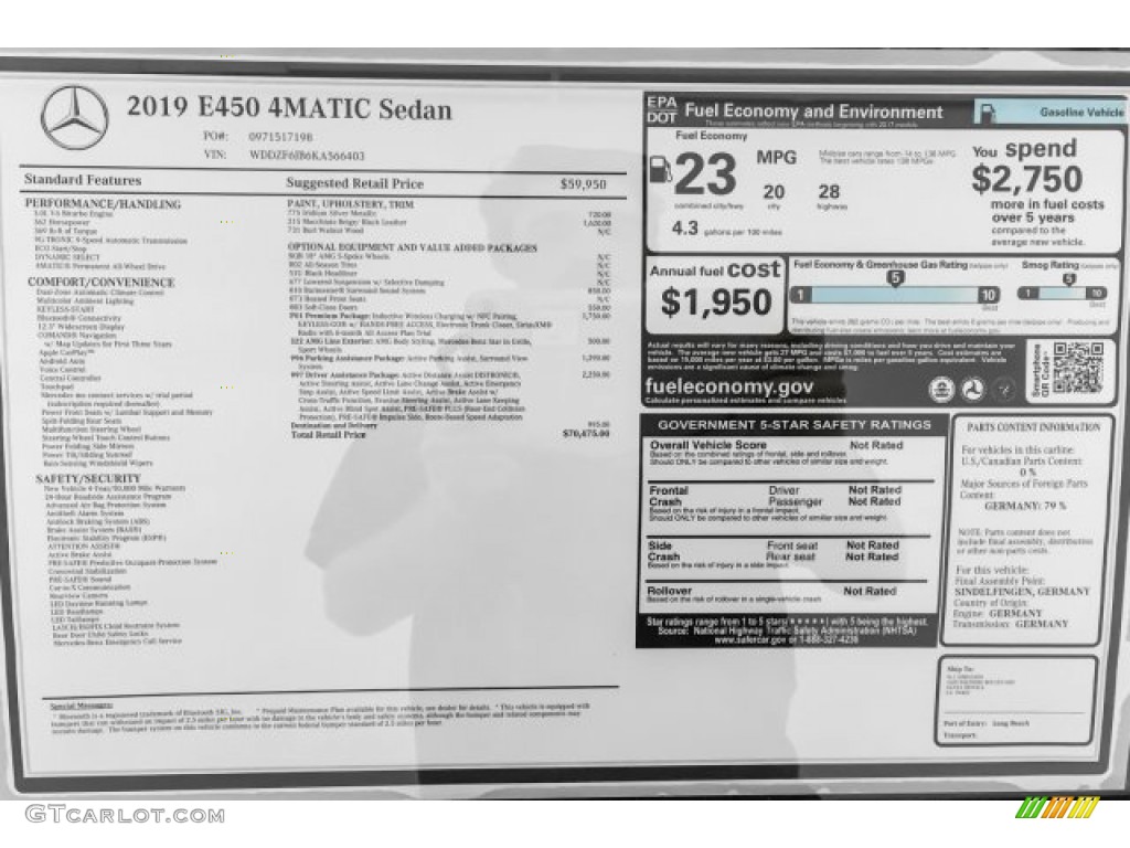 2019 Mercedes-Benz E 450 4Matic Sedan Window Sticker Photos