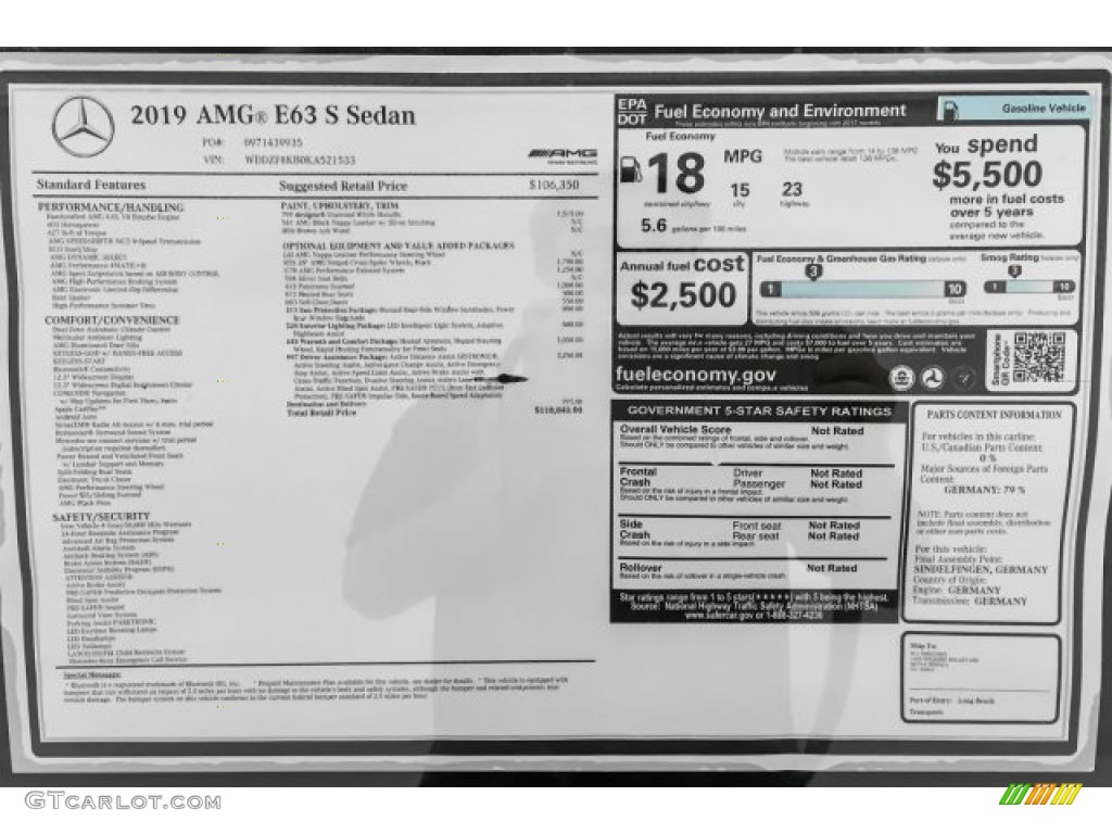 2019 Mercedes-Benz E AMG 63 S 4Matic Sedan Window Sticker Photo #130922818