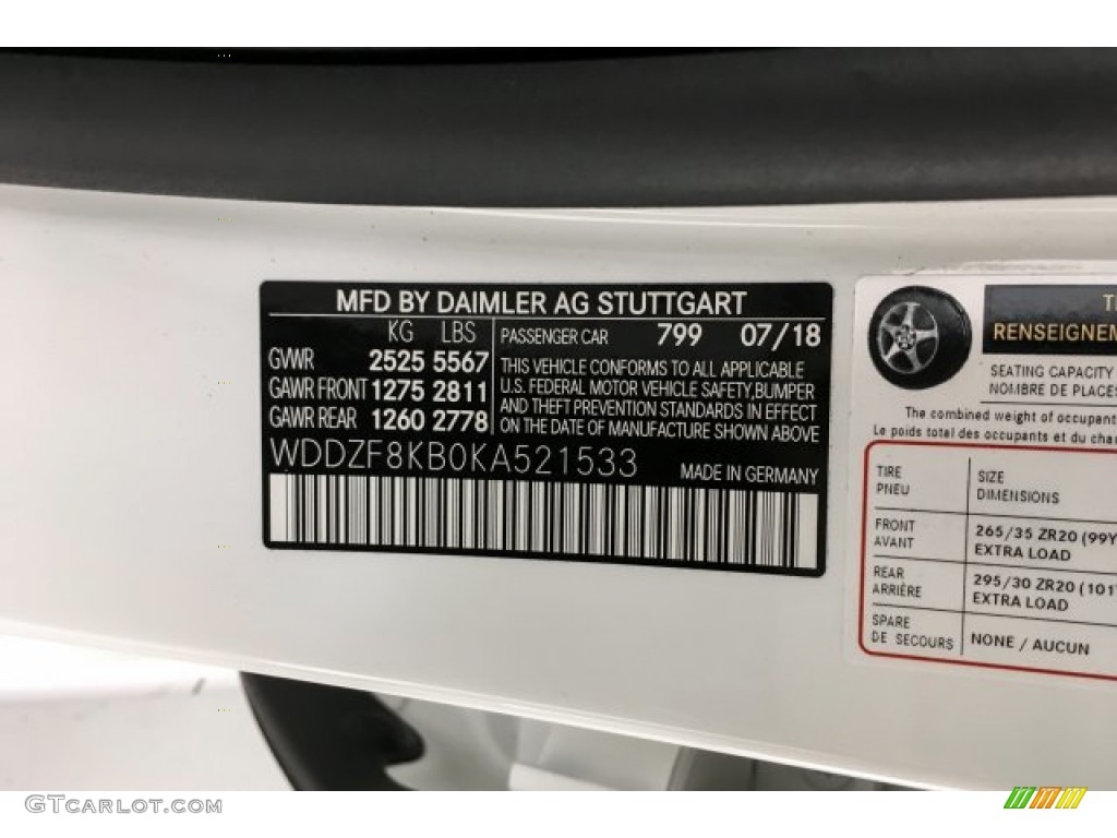 2019 E Color Code 799 for designo Diamond White Metallic Photo #130922836
