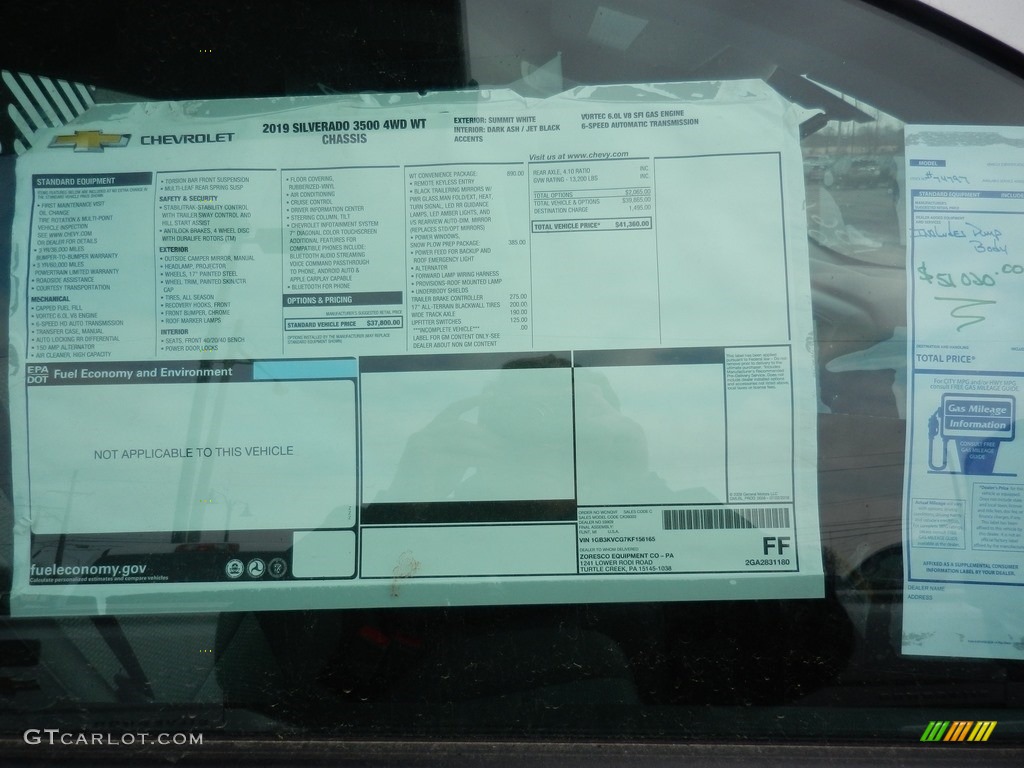2019 Chevrolet Silverado 3500HD Work Truck Regular Cab 4x4 Dump Truck Window Sticker Photo #130947082