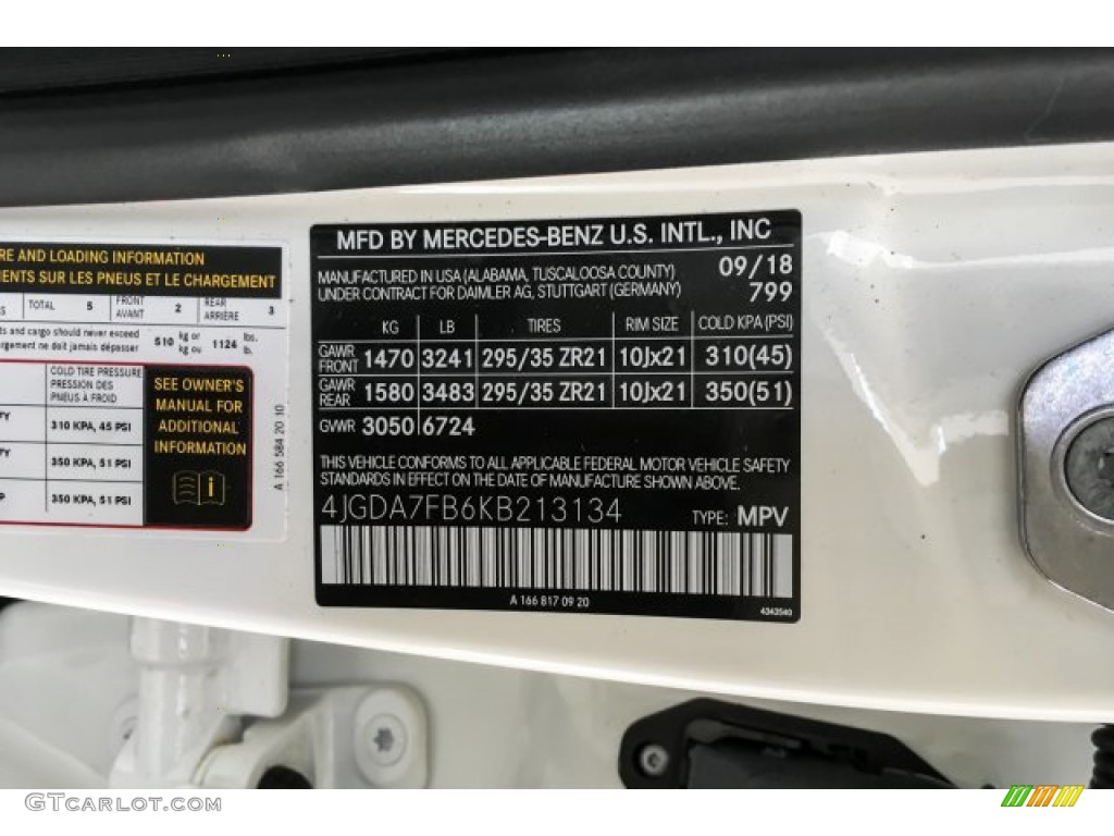 2019 GLE Color Code 799 for designo Diamond White Metallic Photo #130955445