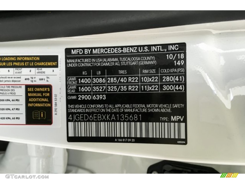2019 GLE Color Code 149 for Polar White Photo #130956066