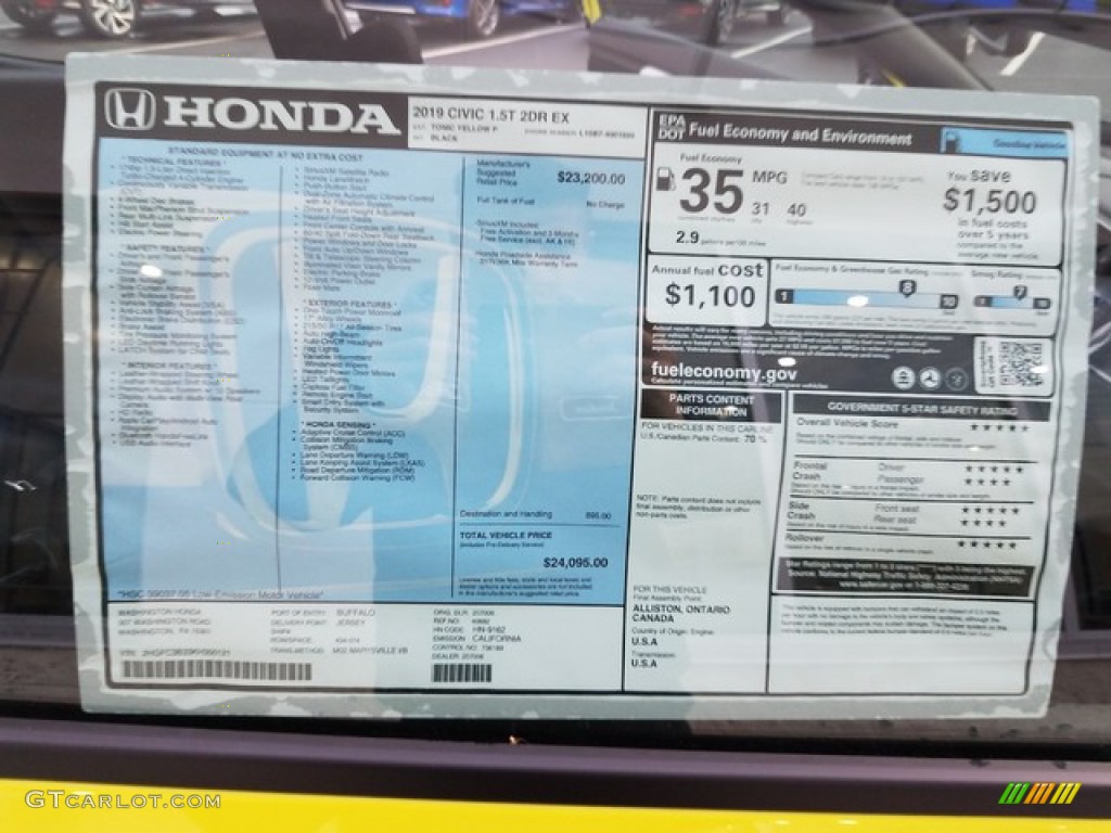 2019 Honda Civic EX Coupe Window Sticker Photo #130991327